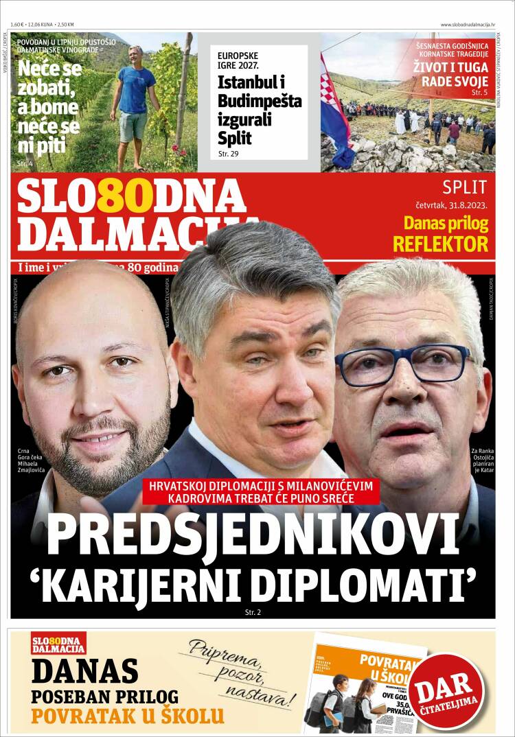 Portada de Slobodna Dalmacija (Croacia)