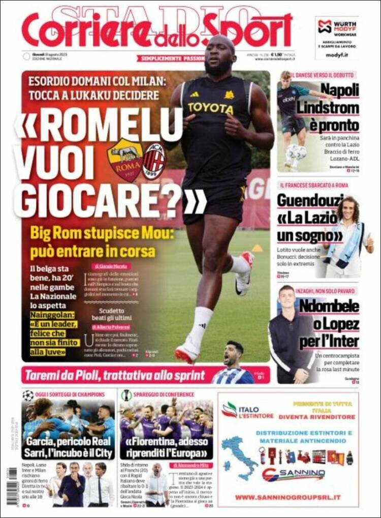 Portada de Corriere dello Sport (Italia)