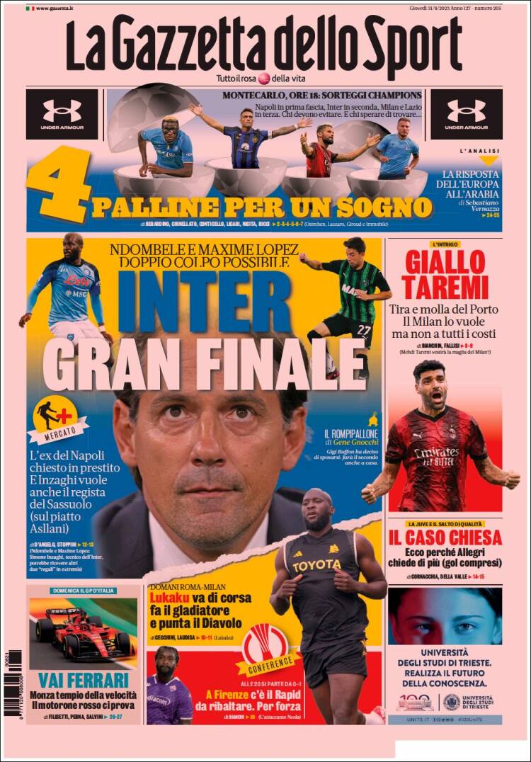Portada de La Gazzetta dello Sport (Italia)