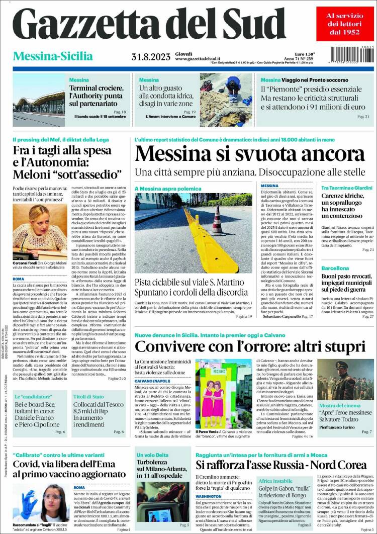 Portada de Gazzetta del Sud (Italia)