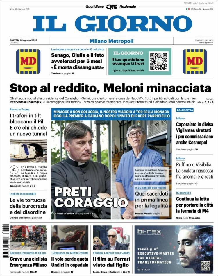 Portada de Il Giorno (Italia)