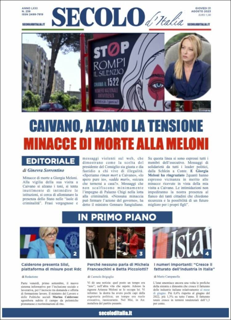 Portada de Secolo d'Italia (Italia)
