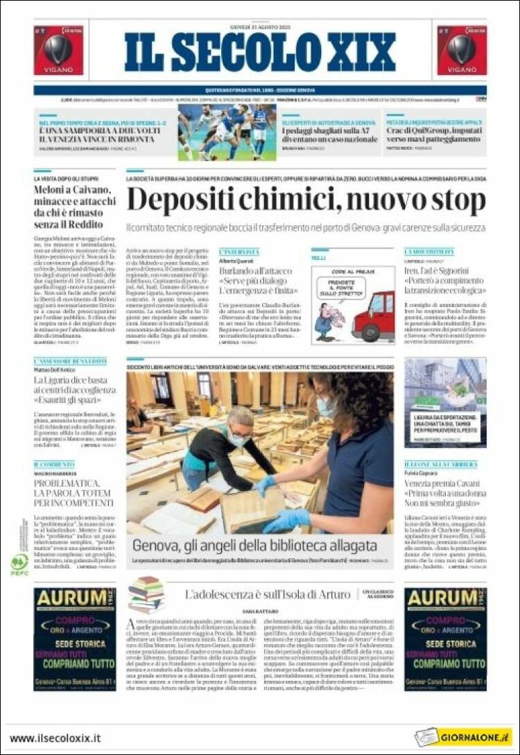 Portada de Il Secolo XIX (Italia)