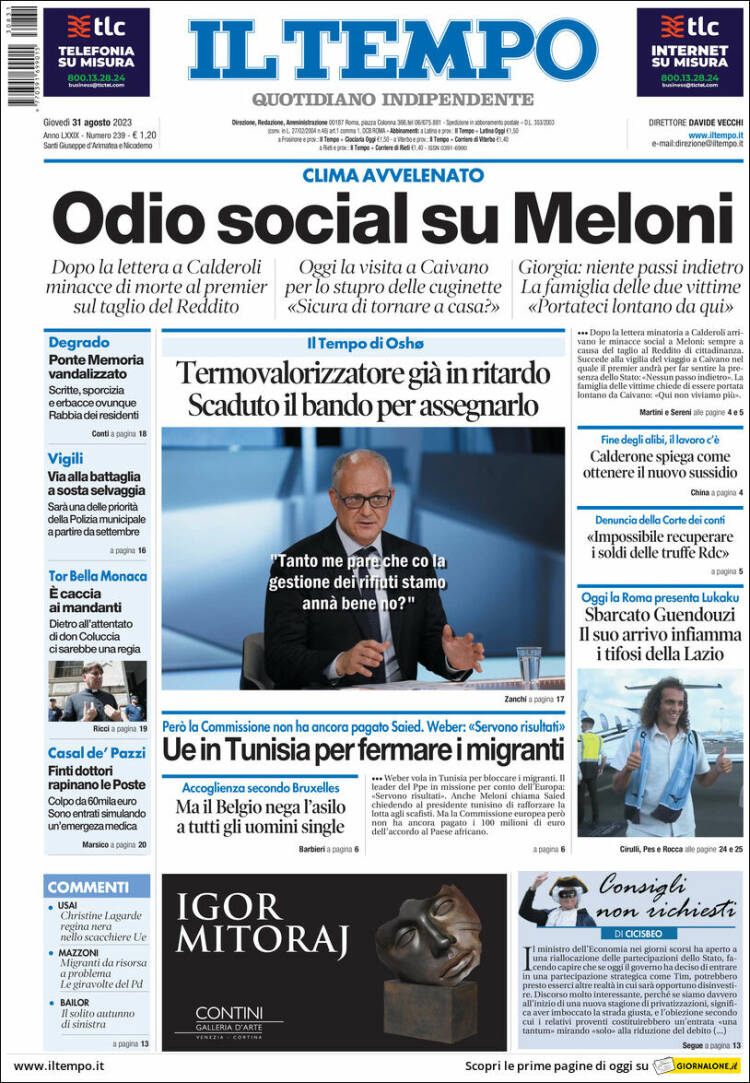 Portada de Il Tempo (Italia)