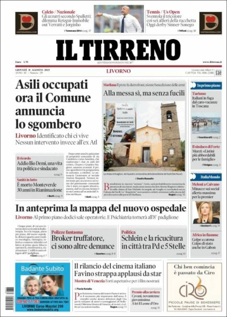 Portada de Il Tirreno (Italia)