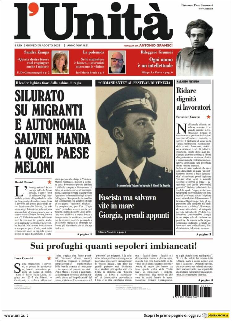 Portada de l'Unità (Italia)