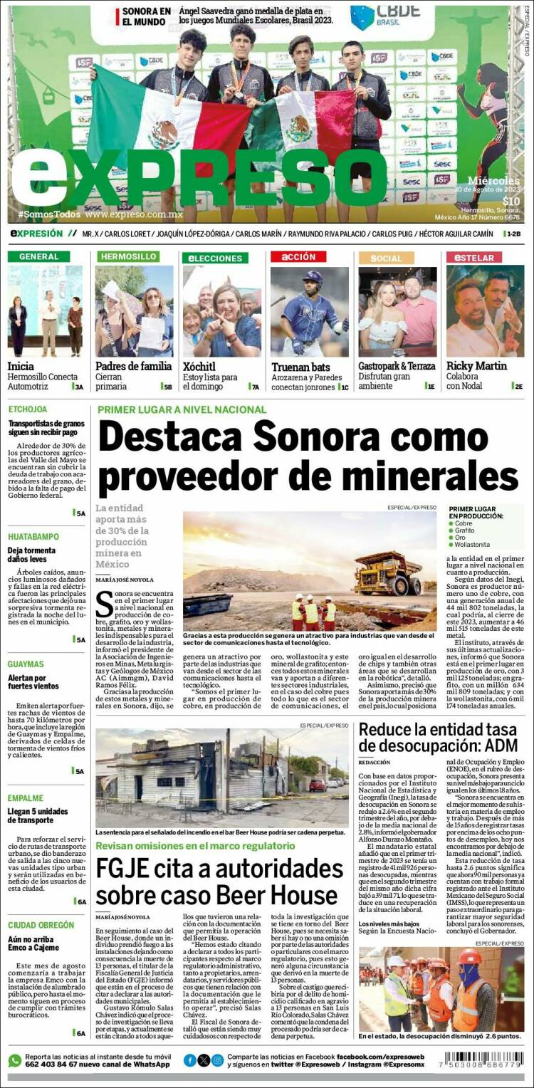 Portada de Expreso (M&eacute;xico)