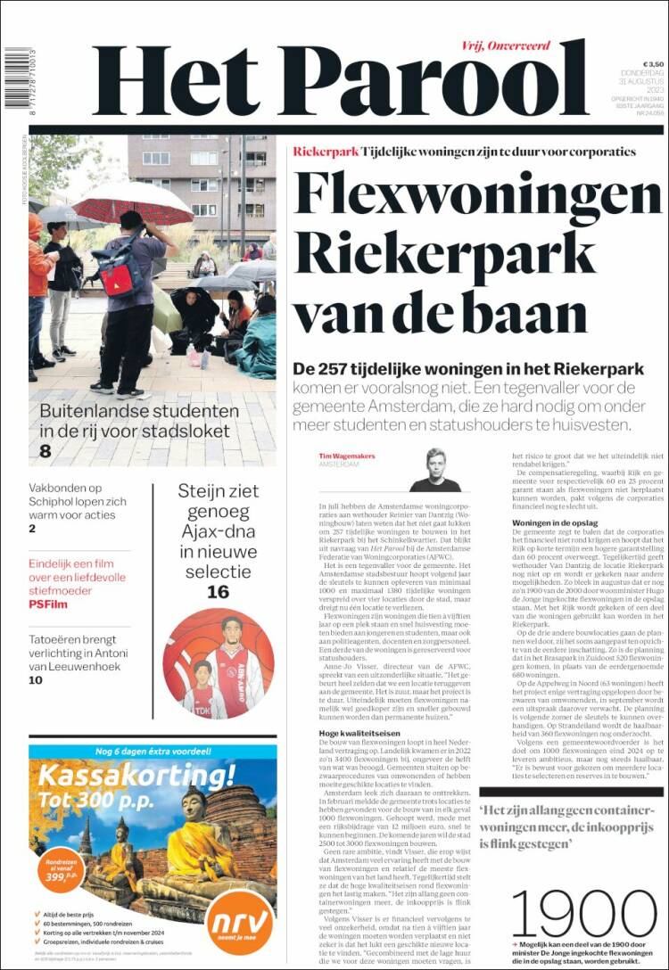 Portada de Het Parool (Pa&iacute;ses Bajos)