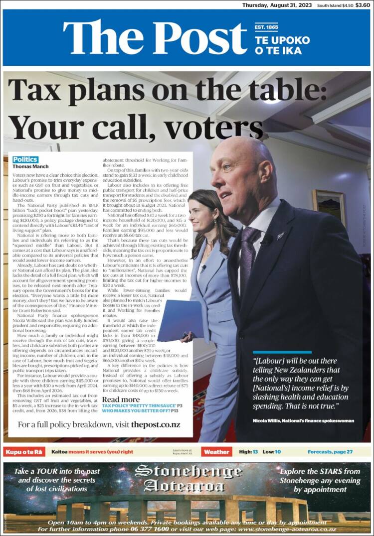 Portada de The Dominion Post (Nueva Zelanda)