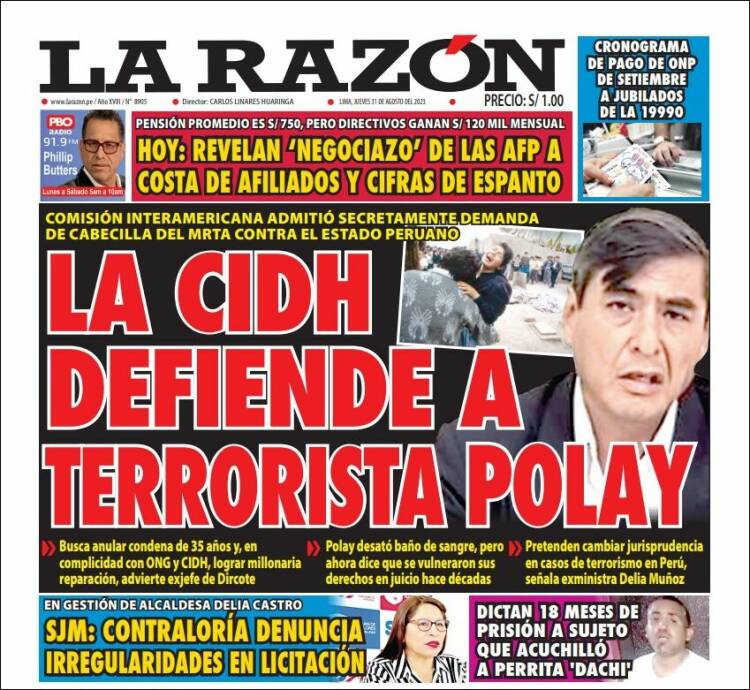 Portada de La Razón (Per&uacute;)