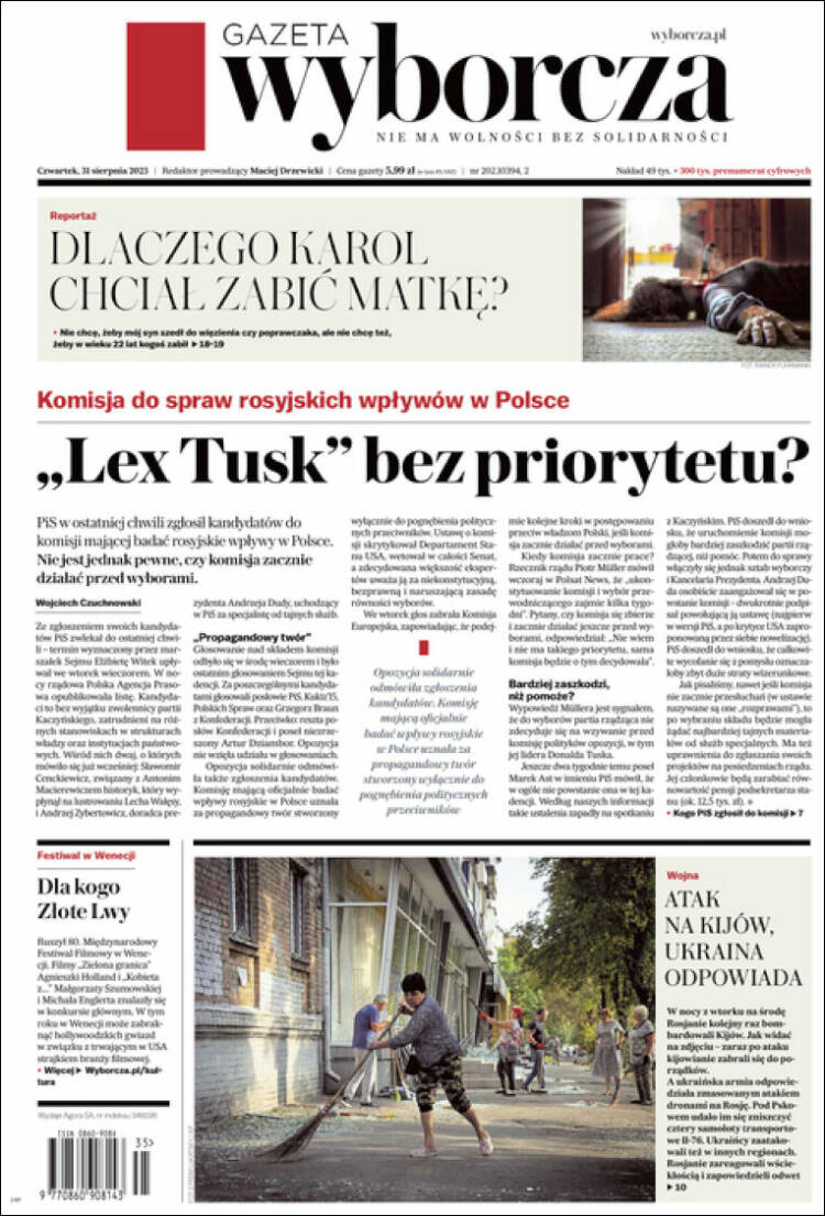 Portada de Gazeta Wyborcza (Polonia)