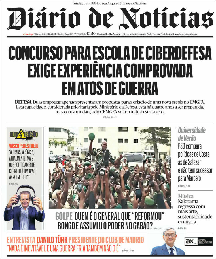 Portada de Diário de Noticias (Portugal)