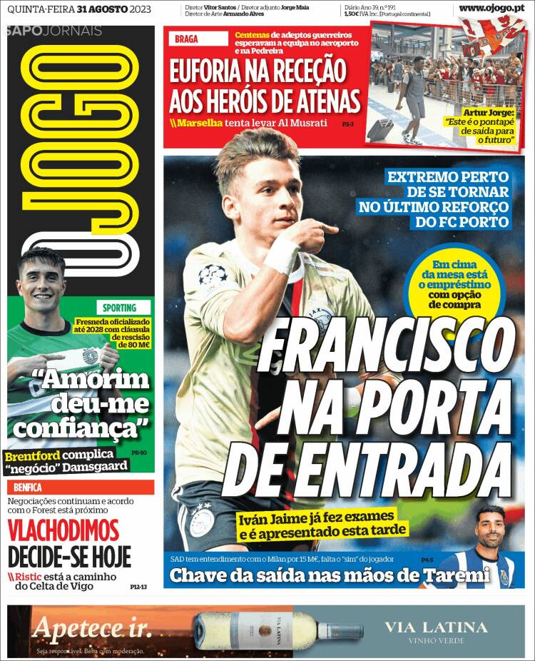 Portada de O Jogo (Portugal)