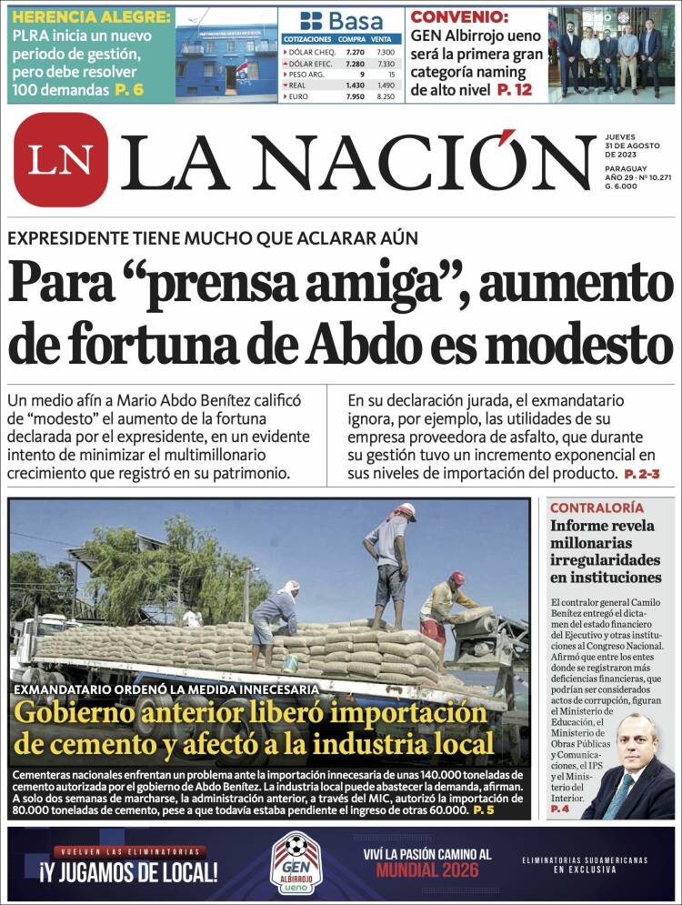 Portada de La Nación (Paraguay)