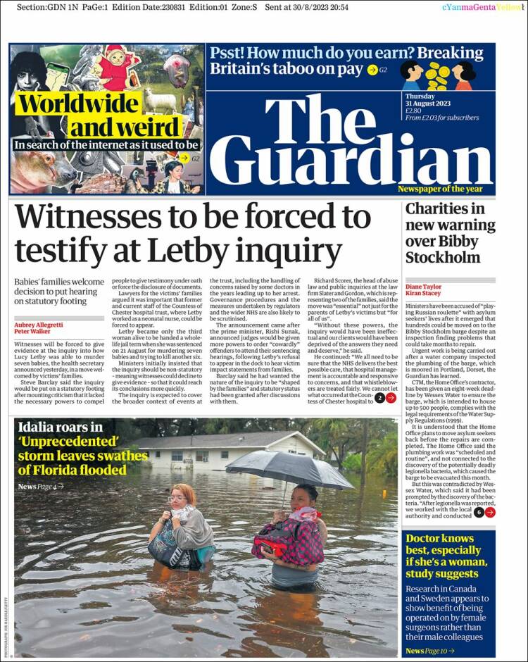 Portada de The Guardian (Reino Unido)