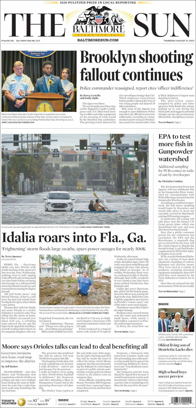 Portada de The Baltimore Sun (USA)