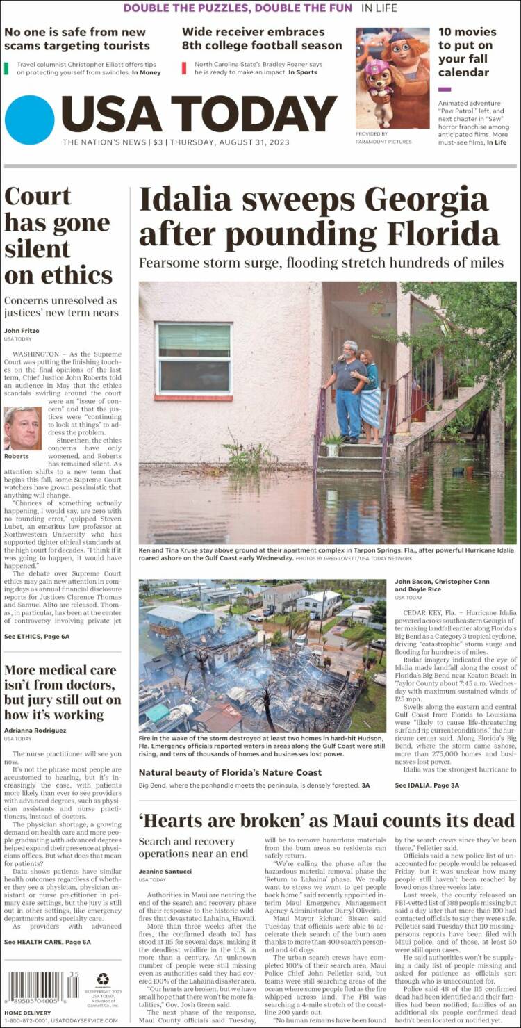 Portada de USA Today (USA)