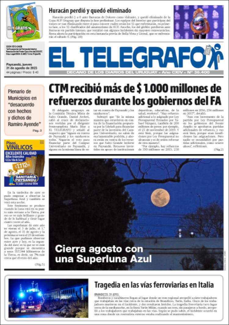 Portada de El Telégrafo (Uruguay)