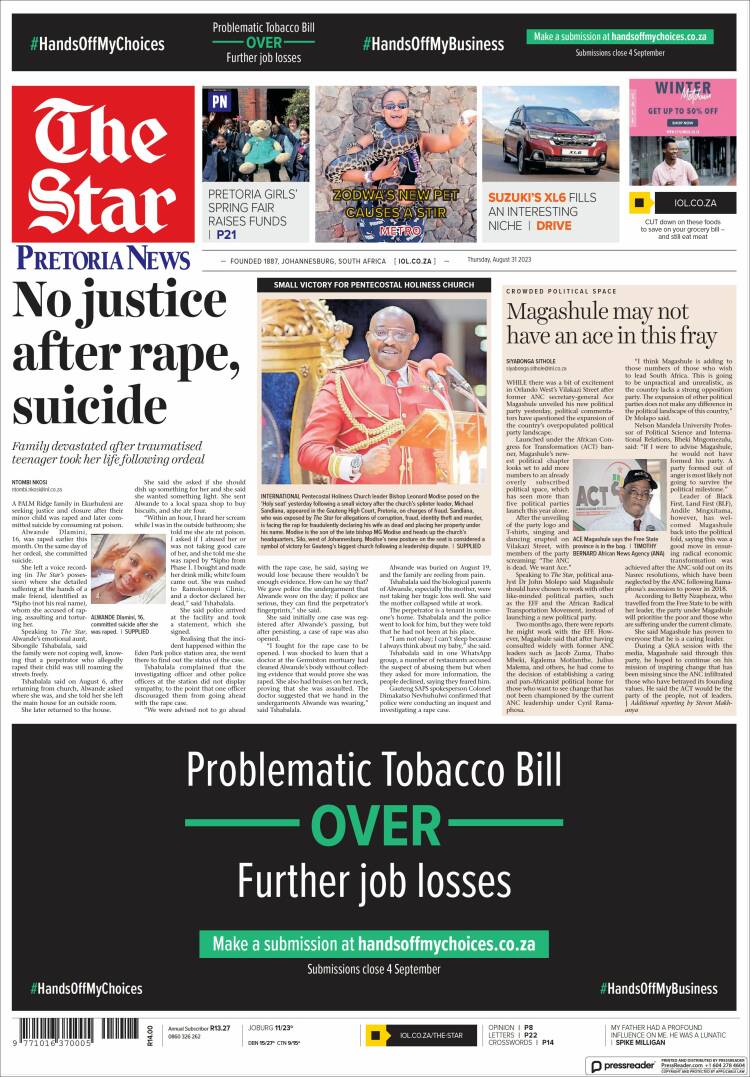 Portada de The Star (Sud&aacute;frica)