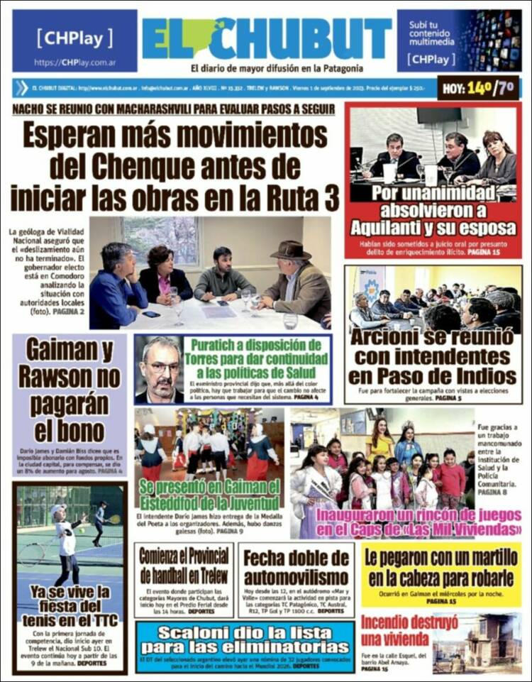 Portada de El Chubut (Argentina)