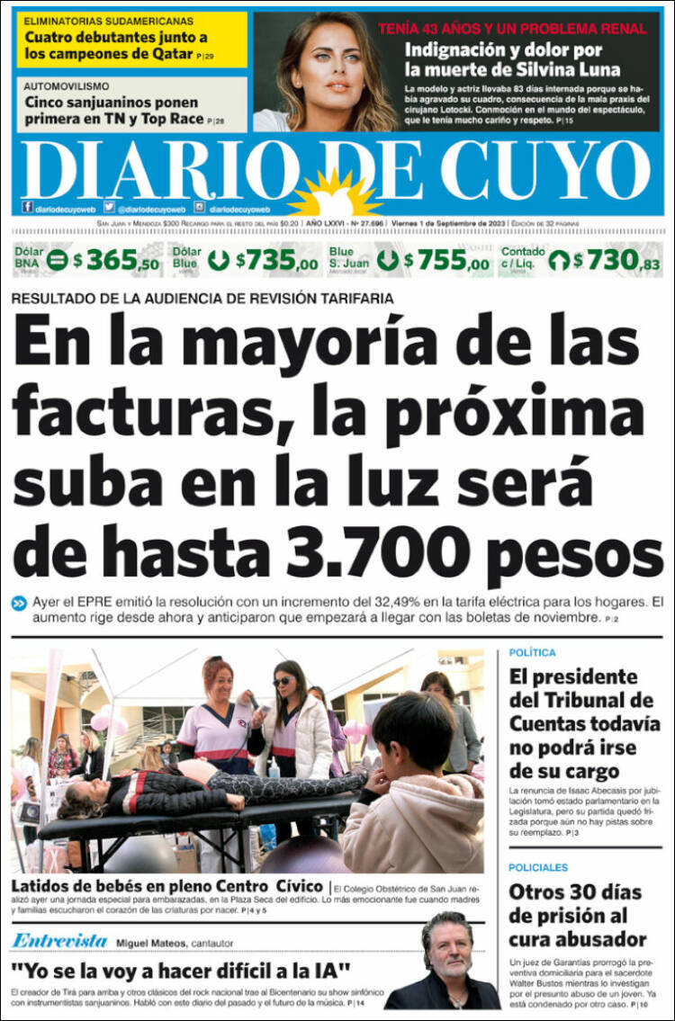 Portada de Diario de Cuyo (Argentina)
