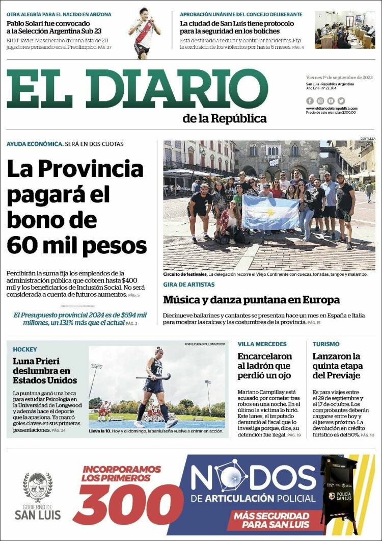 Portada de Diario de la República (Argentina)