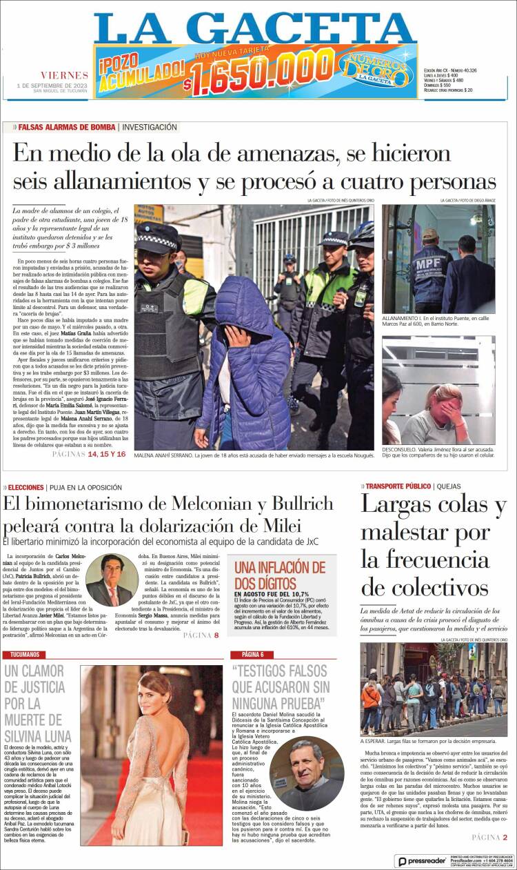 Portada de La Gaceta (Argentina)