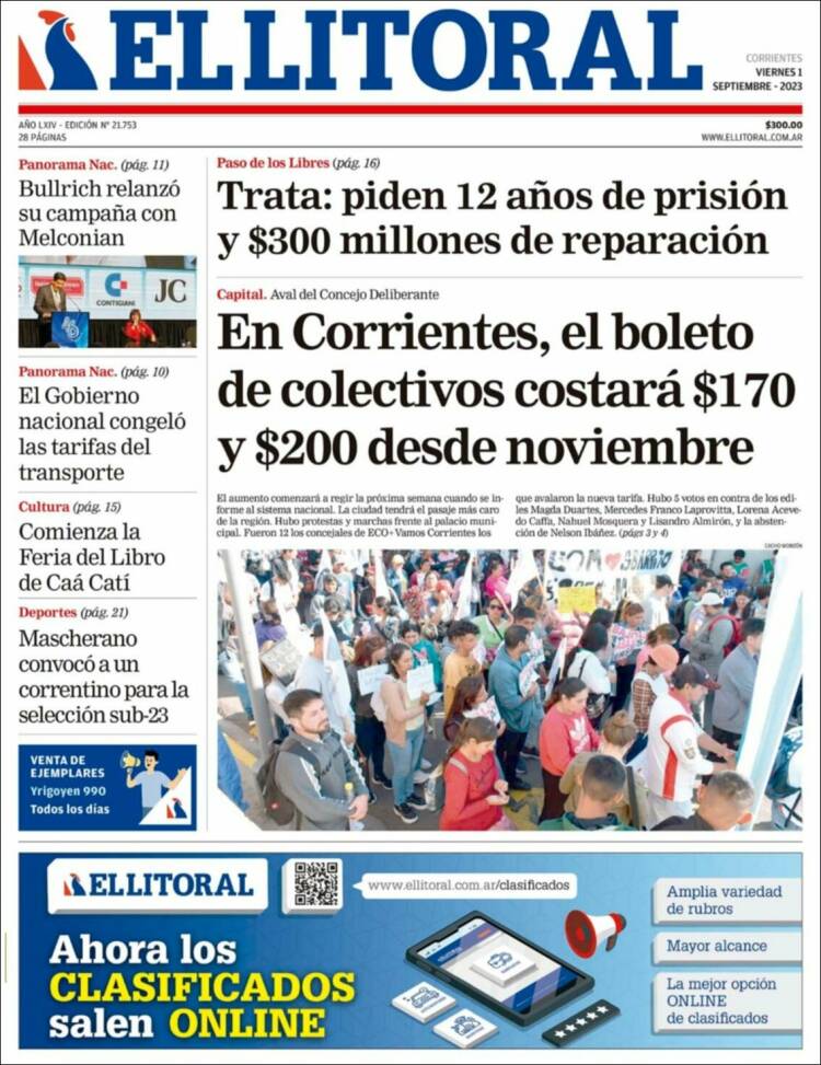 Portada de El Litoral Corrientes (Argentina)
