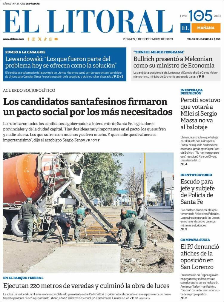 Portada de Diario El Litoral (Argentina)