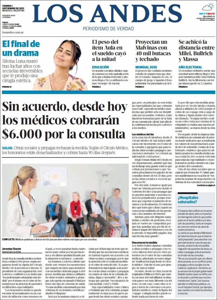 Portada de Los Andes - Mendoza (Argentina)