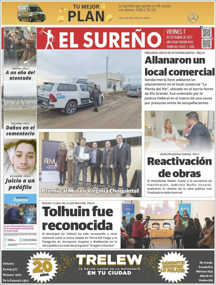 Portada de Diario El Sureño (Argentina)