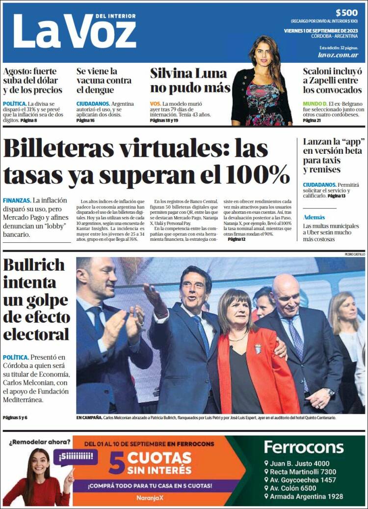 Portada de La Voz del Interior (Argentina)
