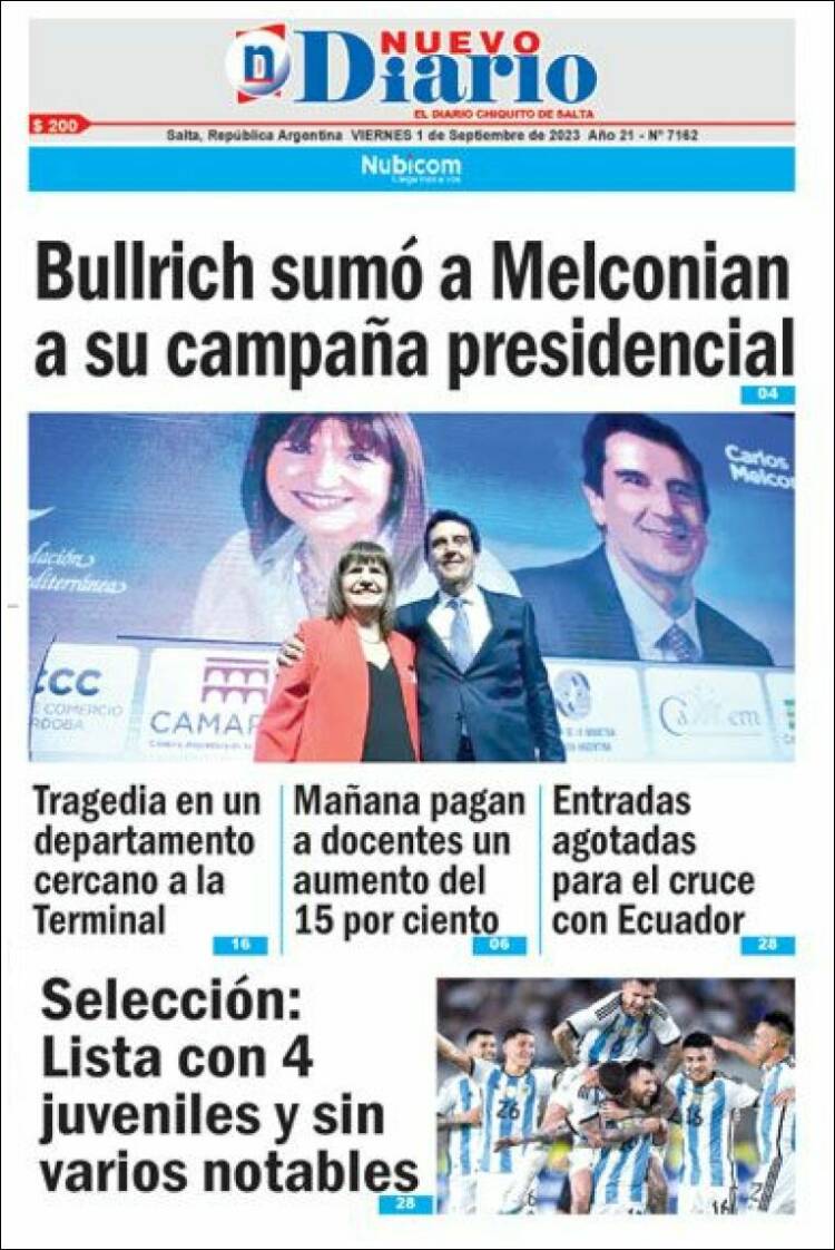 Portada de Nuevo Diario de Salta (Argentina)