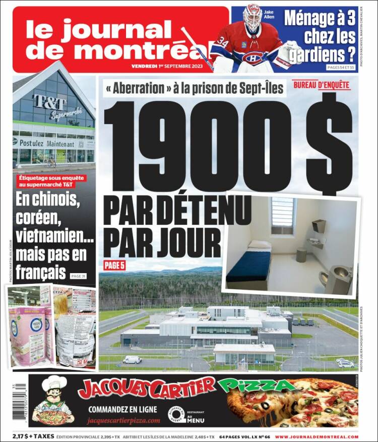 Portada de Le Journal de Montréal (Canad&aacute;)