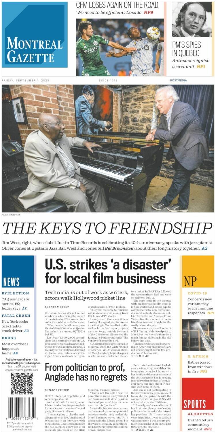 Portada de The Gazette (Canad&aacute;)