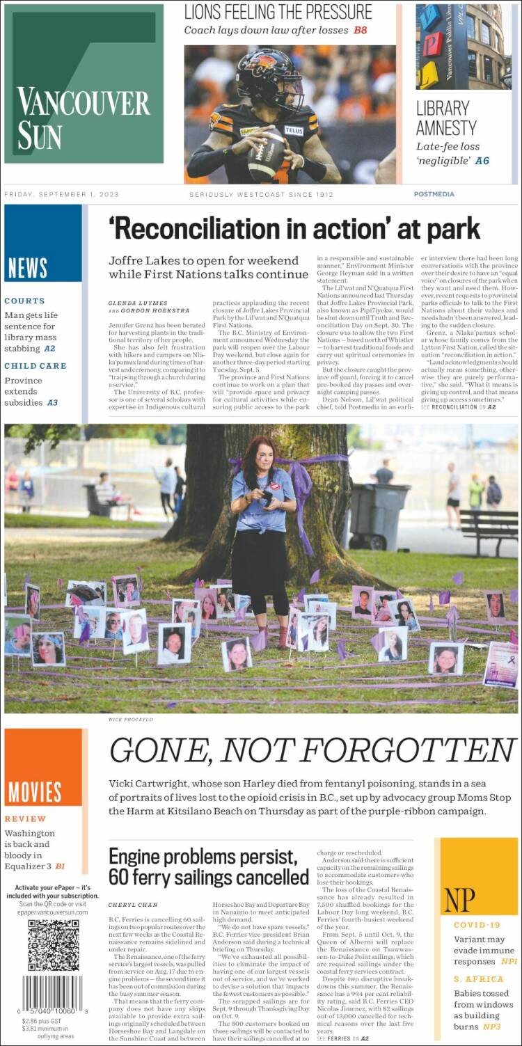 Portada de The Vancouver Sun (Canad&aacute;)