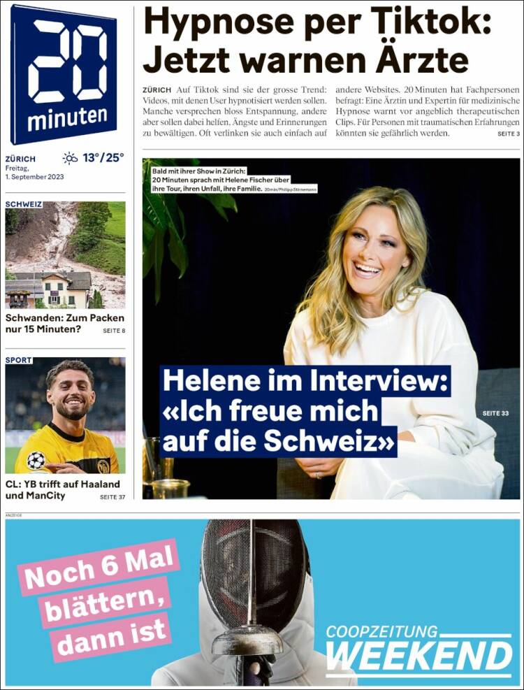 Portada de 20Minuten - Zürich (Suiza)