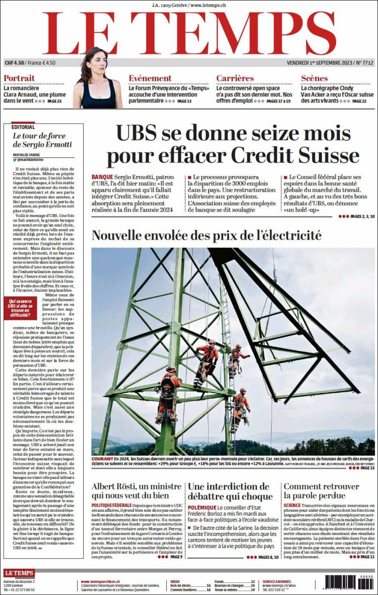 Portada de Le Matin (Suiza)