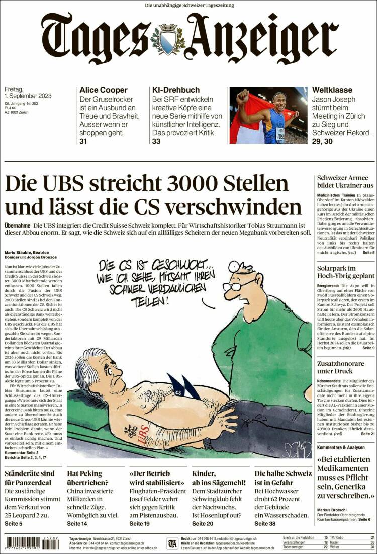 Portada de Tages-Anzeiger (Suiza)