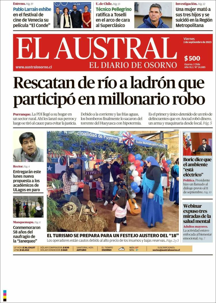 Portada de El Austral de Osorno (Chile)