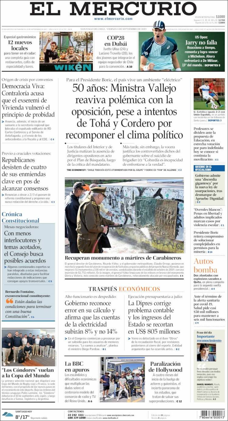 Portada de El Mercurio (Chile)