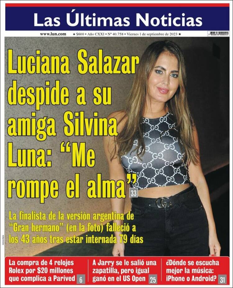 Portada de Las Últimas Noticias (Chile)