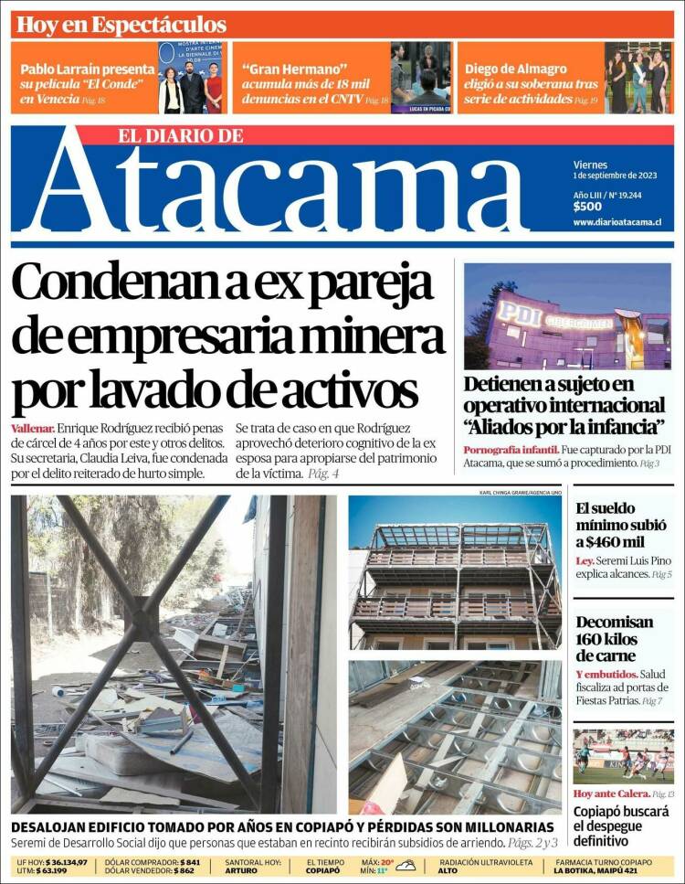 Portada de Diario de Atacama (Chile)