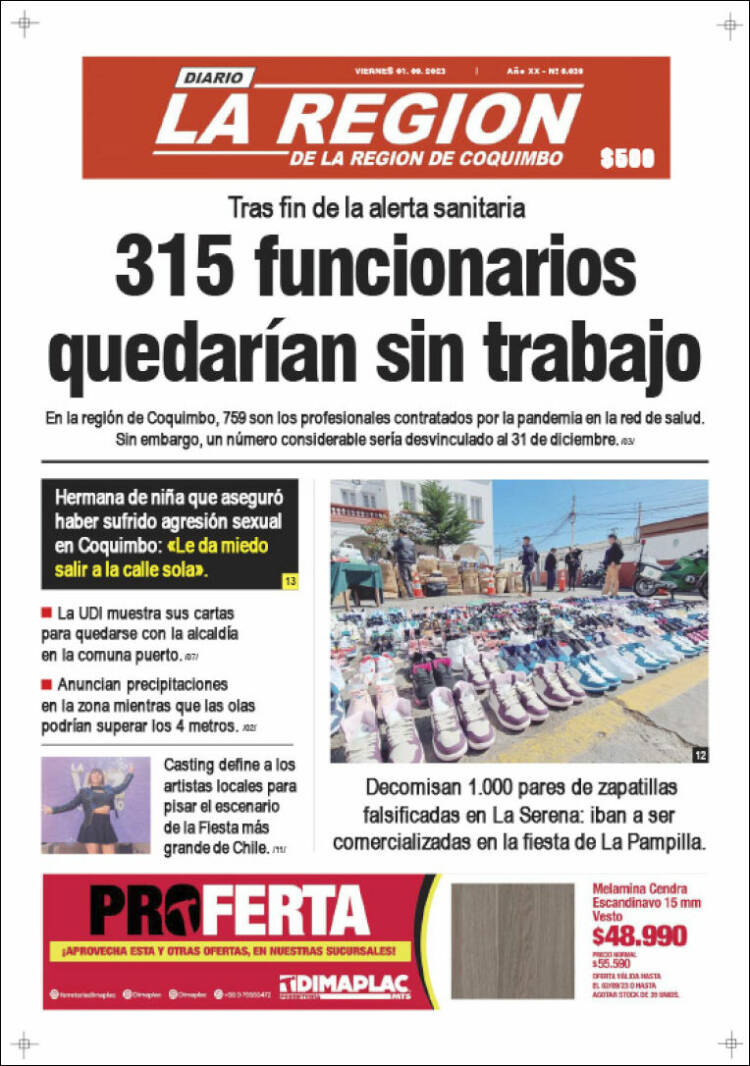 Portada de Diario La Región de Coquimbo (Chile)