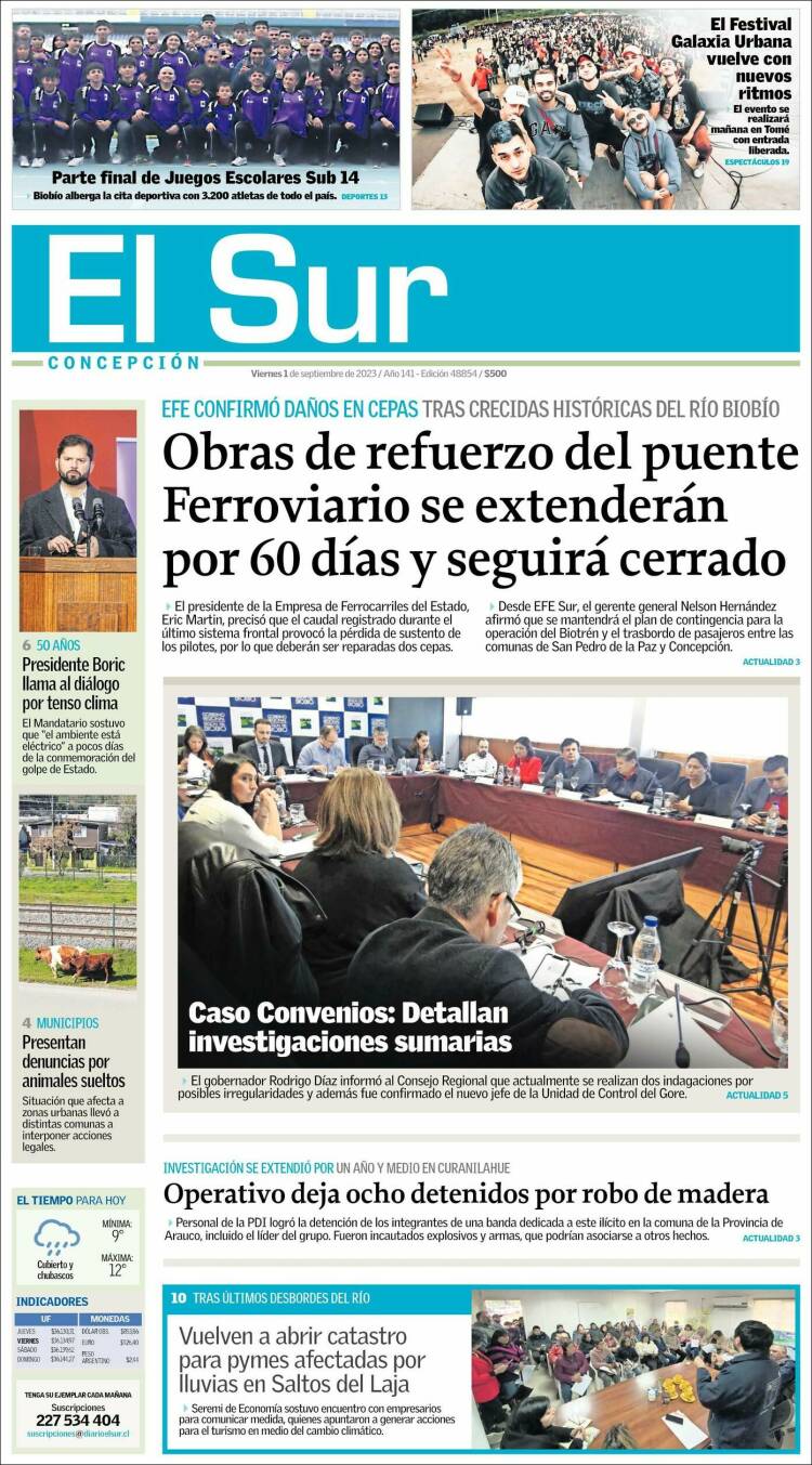 Portada de El Sur (Chile)