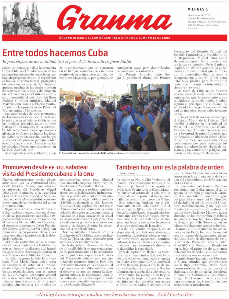 Portada de Granma (Cuba)