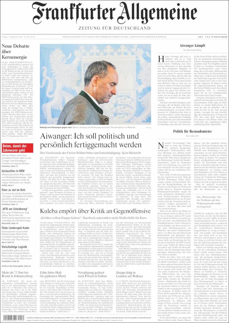 Portada de Frankfurter Allgemeine (Alemania)