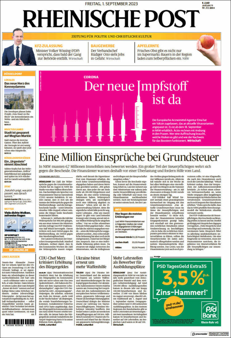 Portada de Rheinische Post (Alemania)