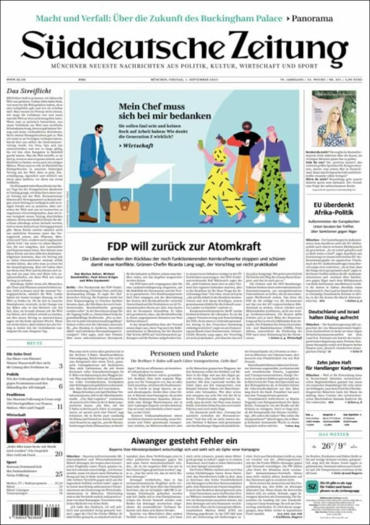 Portada de Sueddeutsche (Alemania)
