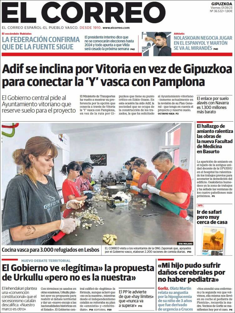 Portada de El Correo - Guipuzcoa (Espa&ntilde;a)